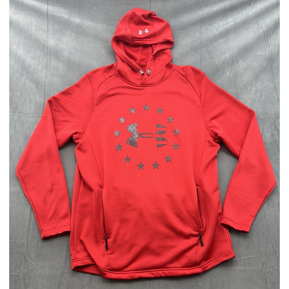 Under Armour Hooded Sweatshirt Fitted Pullover Mens Large Red Freedom Tech